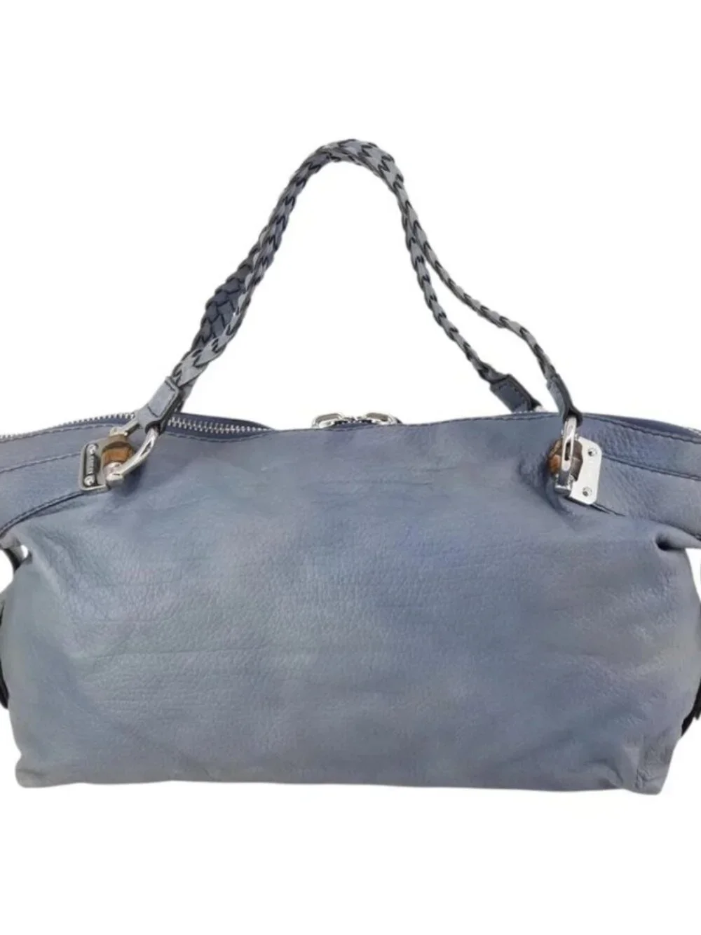 GUCCI Bamboo Tote Bag Leather Blue Auth